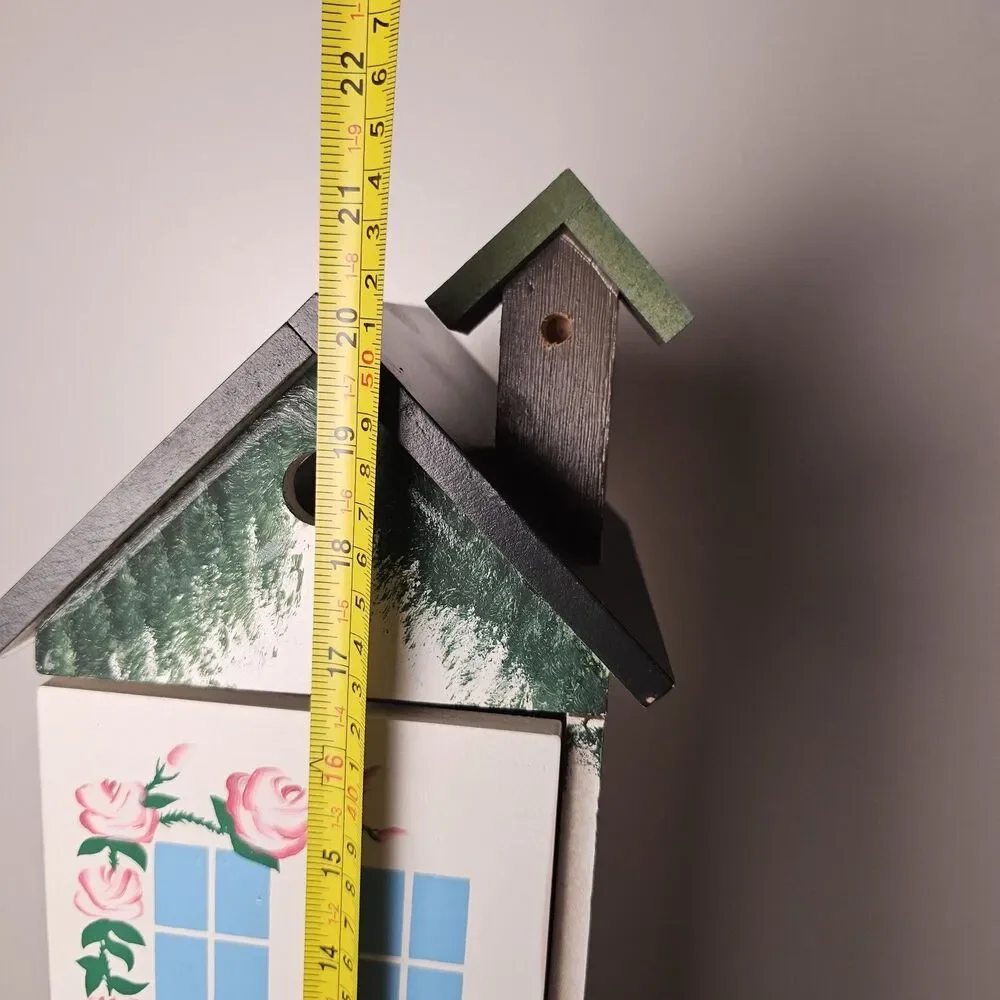 Vintage Hand Painted House-Shaped Curio Cabinet Folk Art Cottagecore 3 Shelves